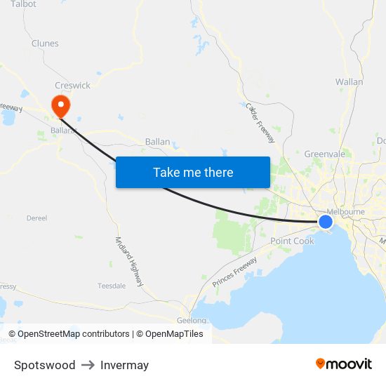 Spotswood to Invermay map