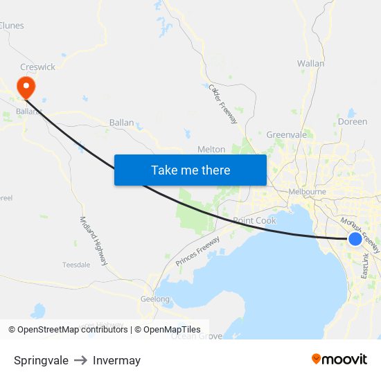 Springvale to Invermay map