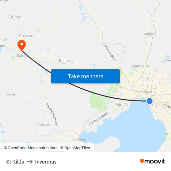 St Kilda to Invermay map