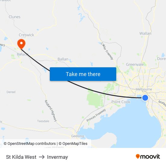 St Kilda West to Invermay map