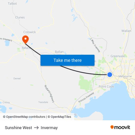 Sunshine West to Invermay map