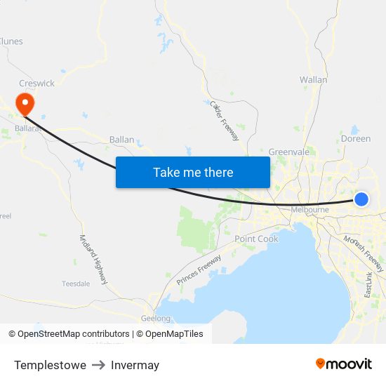 Templestowe to Invermay map