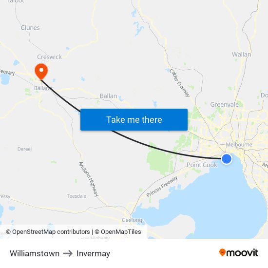 Williamstown to Invermay map