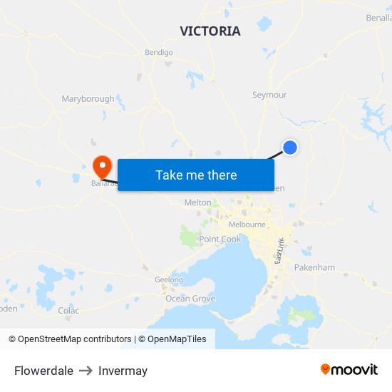 Flowerdale to Invermay map