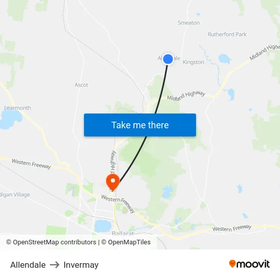 Allendale to Invermay map