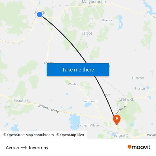 Avoca to Invermay map