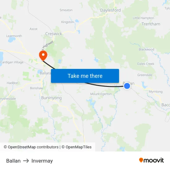Ballan to Invermay map