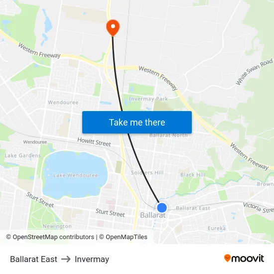 Ballarat East to Invermay map