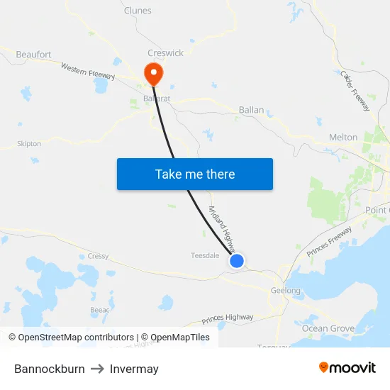 Bannockburn to Invermay map