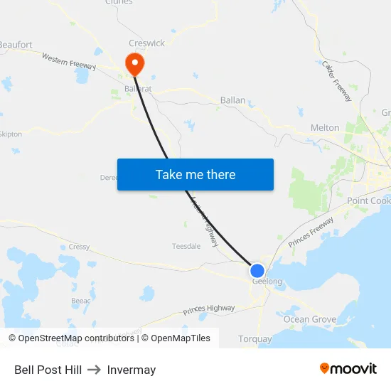 Bell Post Hill to Invermay map