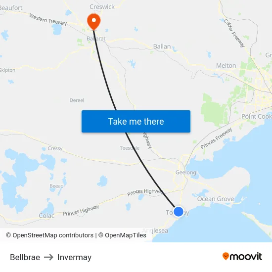 Bellbrae to Invermay map