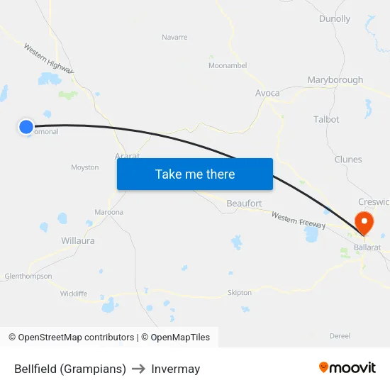 Bellfield (Grampians) to Invermay map
