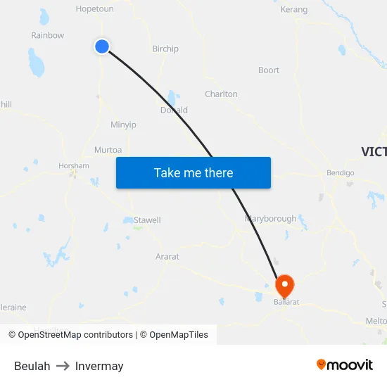 Beulah to Invermay map