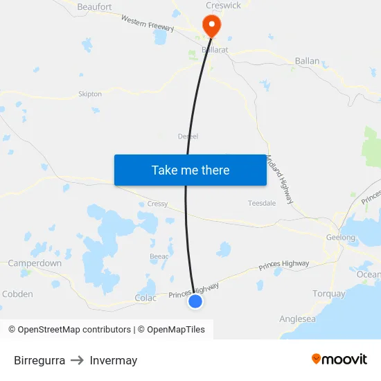 Birregurra to Invermay map