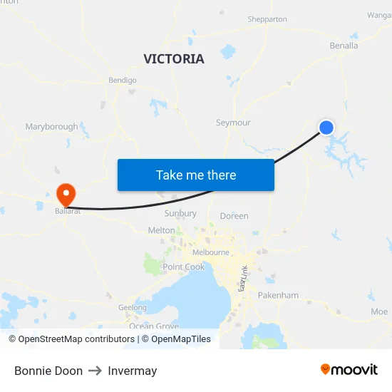 Bonnie Doon to Invermay map