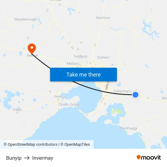 Bunyip to Invermay map