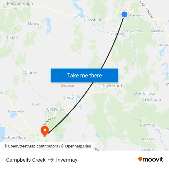 Campbells Creek to Invermay map