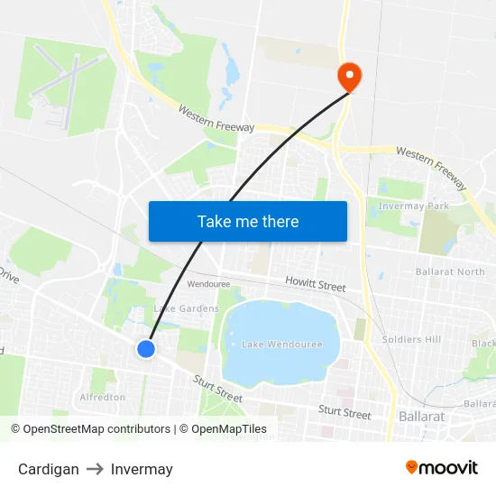 Cardigan to Invermay map