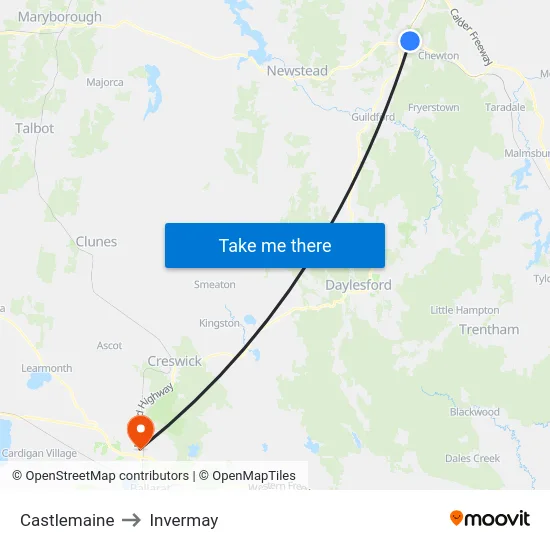 Castlemaine to Invermay map