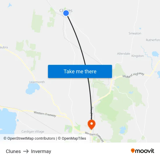 Clunes to Invermay map