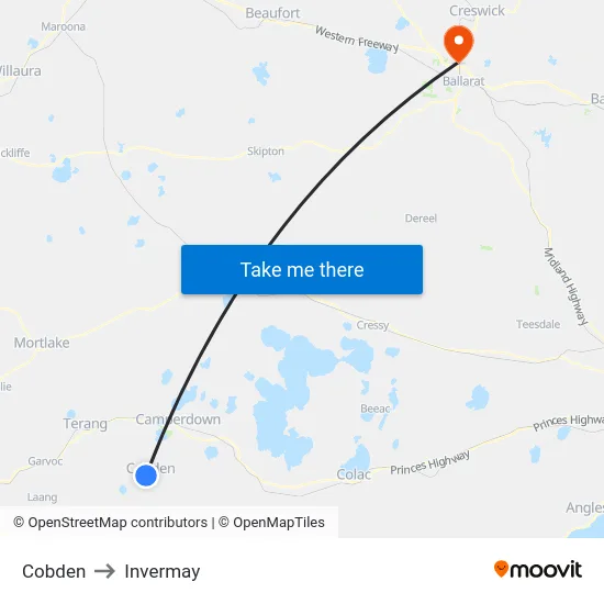 Cobden to Invermay map