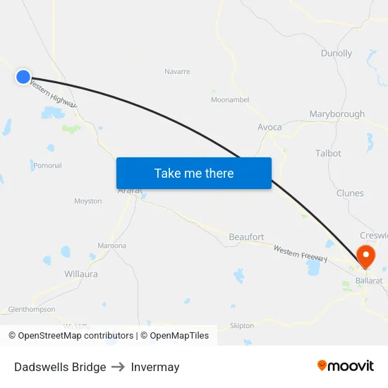 Dadswells Bridge to Invermay map