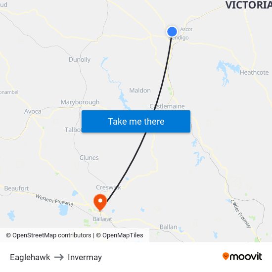 Eaglehawk to Invermay map