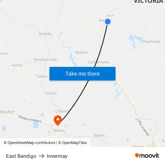 East Bendigo to Invermay map