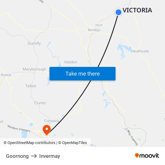 Goornong to Invermay map