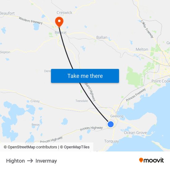 Highton to Invermay map