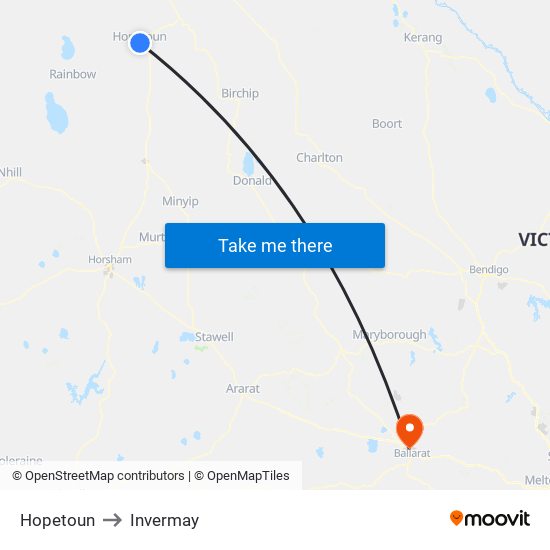 Hopetoun to Invermay map