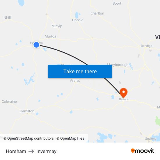 Horsham to Invermay map