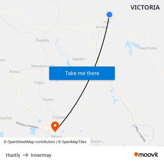 Huntly to Invermay map