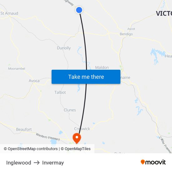 Inglewood to Invermay map