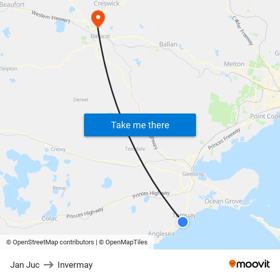 Jan Juc to Invermay map