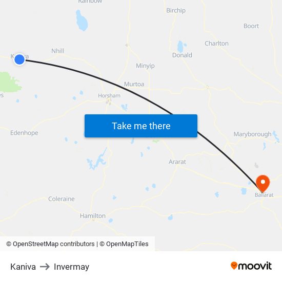 Kaniva to Invermay map