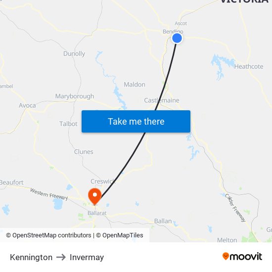 Kennington to Invermay map