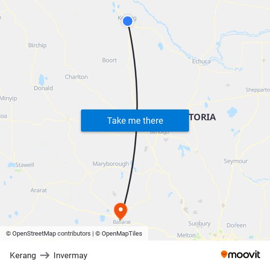 Kerang to Invermay map