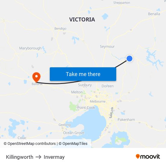 Killingworth to Invermay map