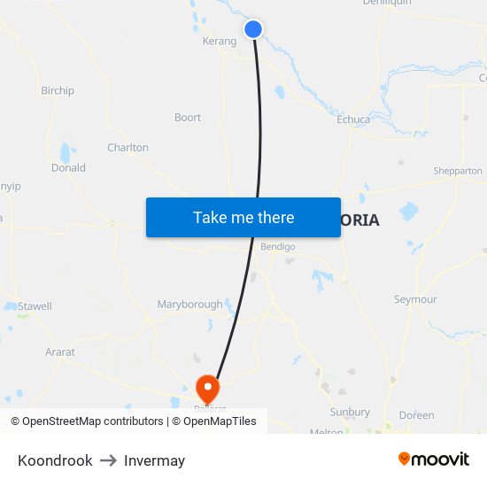 Koondrook to Invermay map