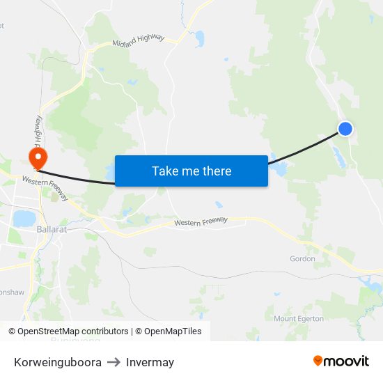 Korweinguboora to Invermay map