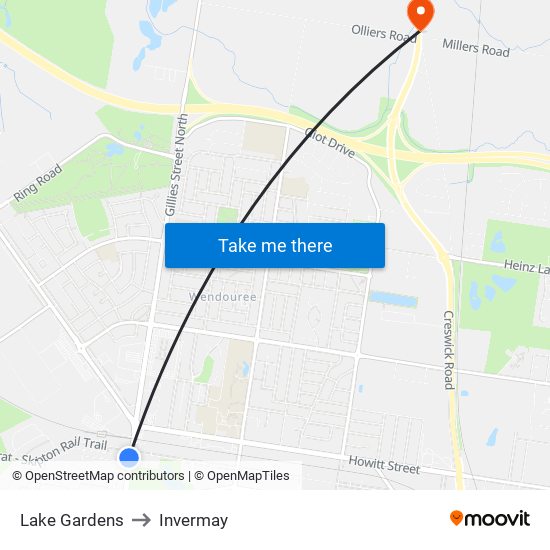 Lake Gardens to Invermay map