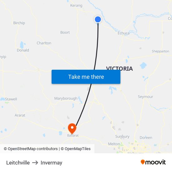 Leitchville to Invermay map