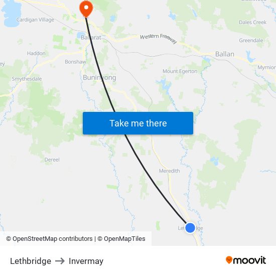 Lethbridge to Invermay map