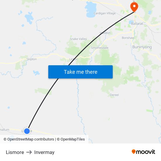 Lismore to Invermay map