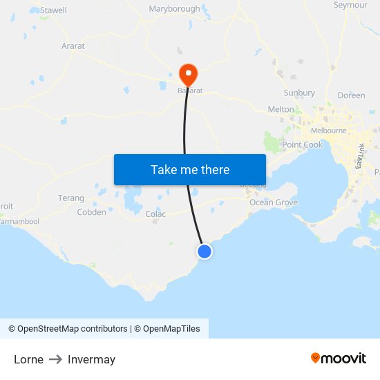 Lorne to Invermay map