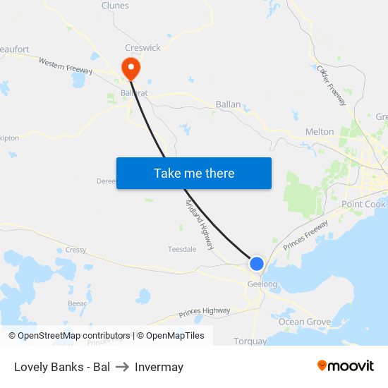 Lovely Banks - Bal to Invermay map