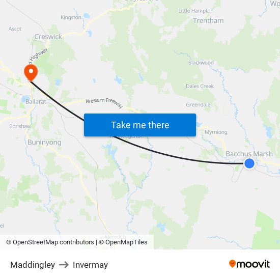 Maddingley to Invermay map