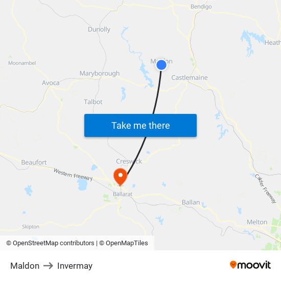 Maldon to Invermay map