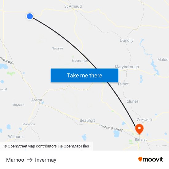 Marnoo to Invermay map